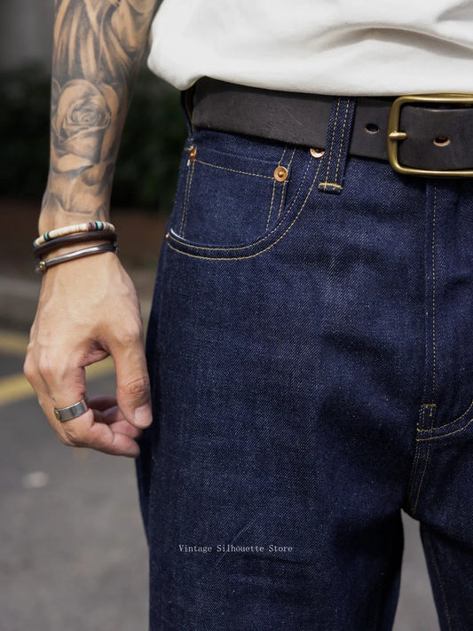 Red Tornado 12oz Selvedge Denim Jeans WWII Cut Zipper Fly High-Rise Straight-Leg Casual Pants Indigo