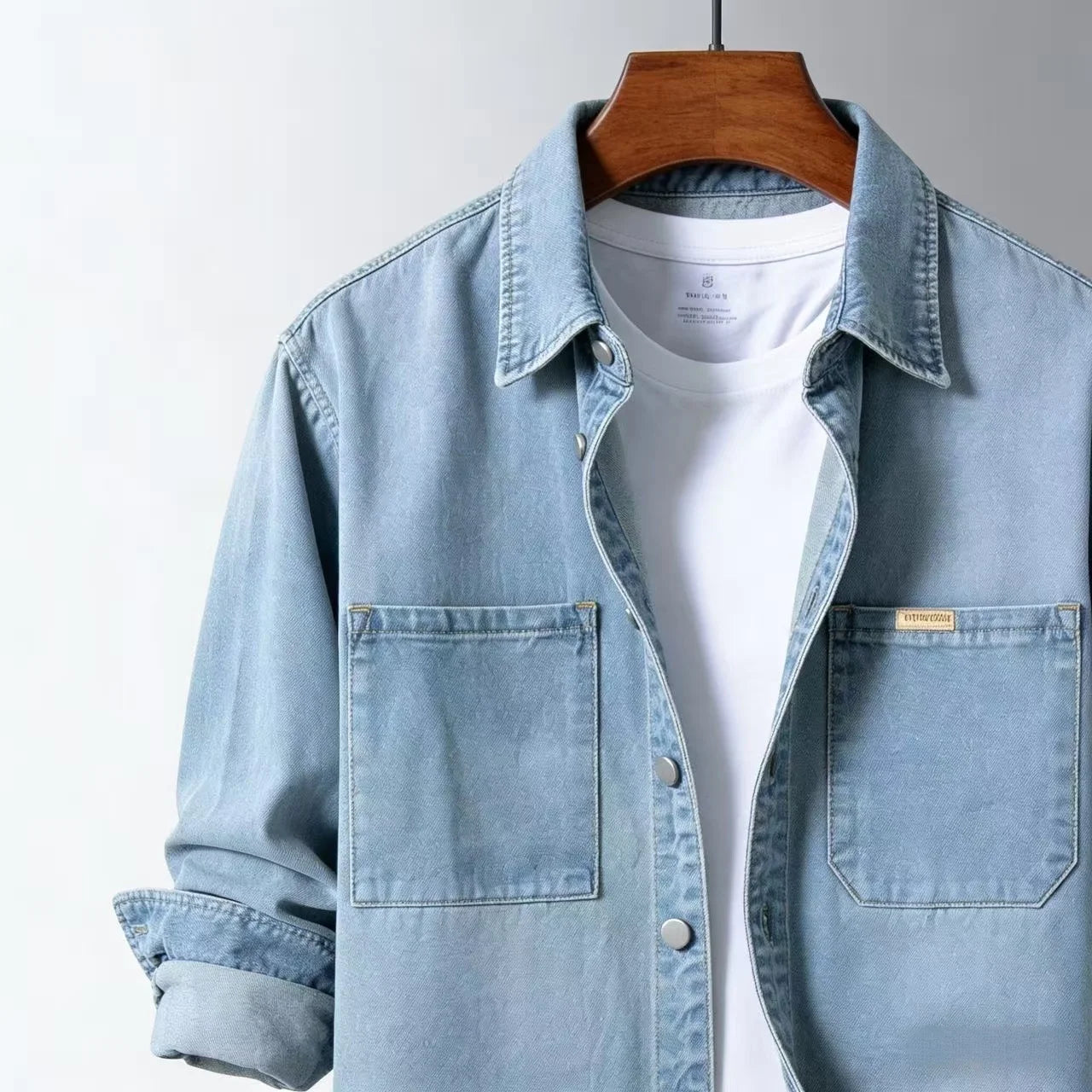 Men's Spring New American Retro Denim Non Stretch Shirt Versatile Casual Workwear Jacket Classic Style Spring Autumn Outerwear