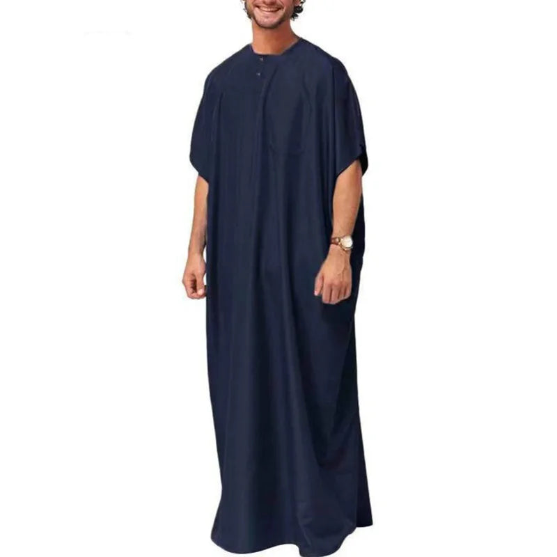 2024 New Men's Muslim Middle Eastern Arab Dubai Dress Robe Short Sleeve Luxury Robe Pakistan Moroccan Muslim Men Clothing