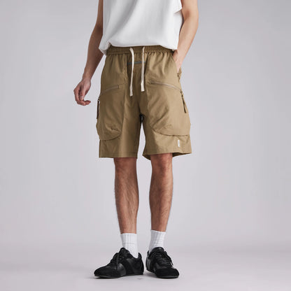 Fashion Men Techwear Diagonal Zip Big Pockets Cargo Shorts 2026 Summer Loose Breathable Outdoor Straight 5 Inch Bermuda Shorts