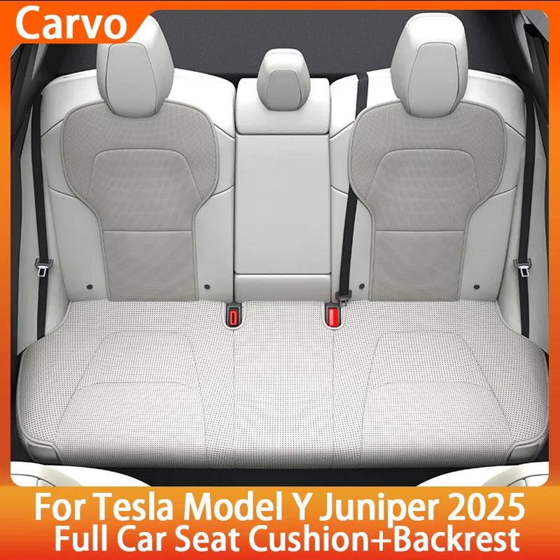 For New Tesla ModelY Juniper 2025  PU Seat Cushion Punching Breathable Universal Split Car Seat Protector Interior Accessories