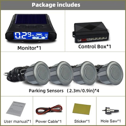 QXNY Wireless Solar Charging 4 Parking Sensors Kit Backup Radar Rear Parktronic Auto LCD Monitor Detector Assistance Reverse