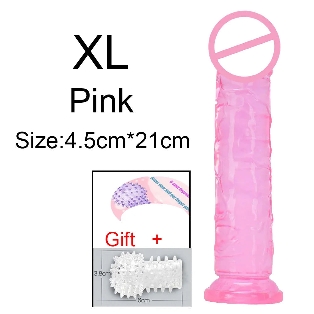 Cheap Women Erotic Anal 5 Colors Big Transparent Dildo Suction Cup Jelly Dick Sex Toys Soft Clitori Vaginal Masturbators Penis