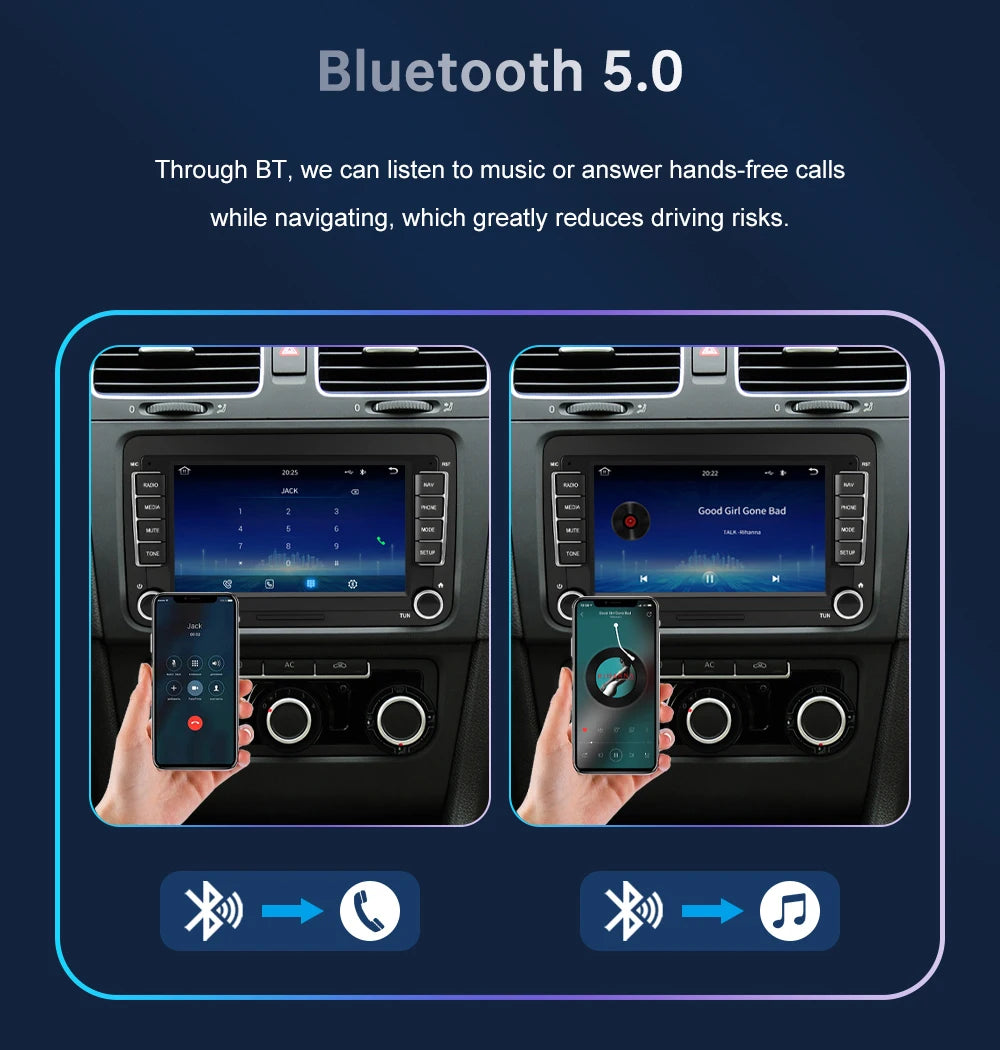 Road Top 7" HD Car Radio Wireless CarPlay Android Auto Stereo Audio For Volkswagen/Seat/Skoda/Passat/Golf/Polo Player