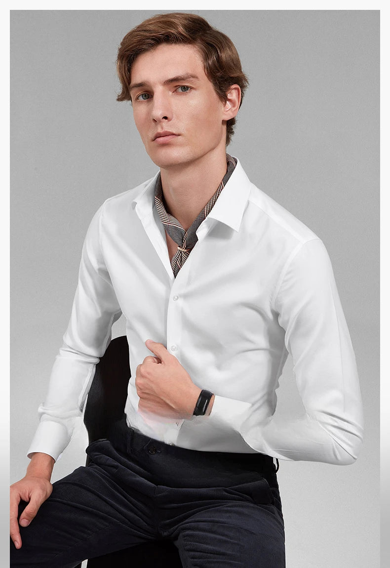 White shirt men's long sleeved light luxury high-end business shirt wrinkle resistant business black formal size shirt