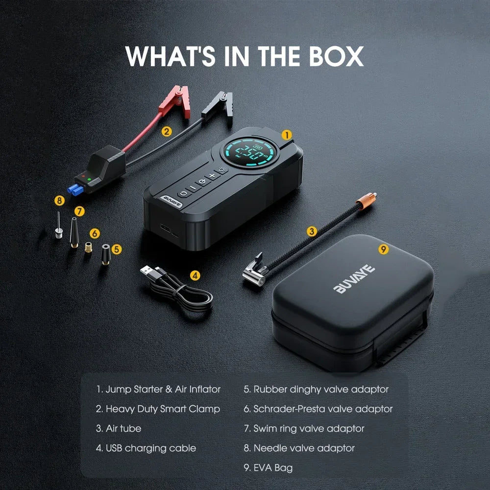All In One Portable Charger Power Bank  Professional Car Battery Starter - Emergency Car Jump Starter With 150PSI Inflation Pump