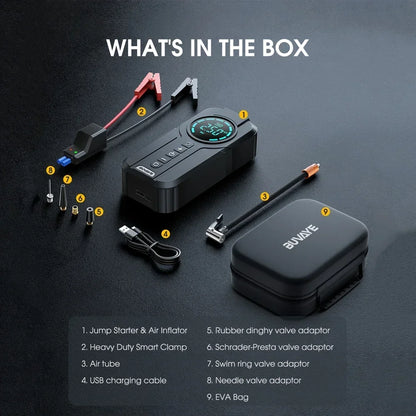 All In One Portable Charger Power Bank  Professional Car Battery Starter - Emergency Car Jump Starter With 150PSI Inflation Pump