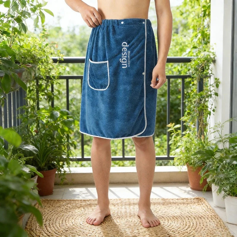 Winter Hot Spring Hotel Travel Yukata Wearable Coral Velvet Bathrobe for Men Water Absorbing Skirt Embroidered