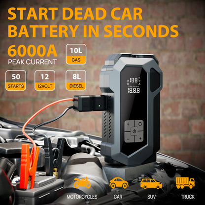Jump Starter Power Supply Wireless Tire Air Pump Integrated Machine Electric Ignition Artifact Equipped with USB Port LED Light