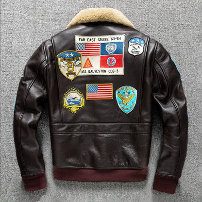 Men's High Quality Genuine Cow Leather Jacket G1 Pattern Pilot Vintage Air Force Jackets Warm Fur Collar Coat Top Gun Same Style