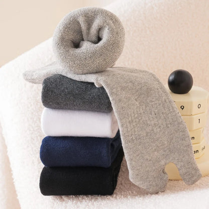 5 Pairs Winter Two Toed Tabi Socks Men's Thicken Warm Solid Color Flip Flops Sock 2 Fingers Casual Mid-tube Cotton Thermal Socks