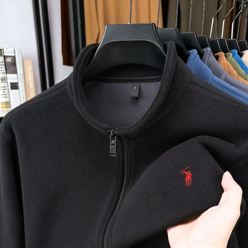 Luxury customized autumn winter new mens stand up collar jacket velvet warm zipper cardigan top exquisite brand embroidered coat