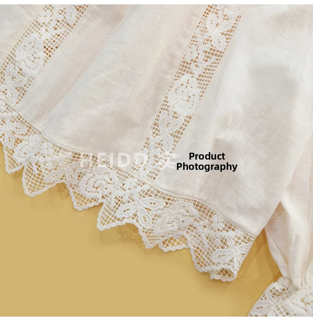 HEIDD Gentle Wave Collar Embroidered Heavy Work Loose Shirt Women's Spring 2026 Breathable Long Sleeve Cotton Gentle Style