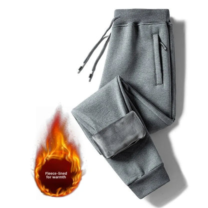Men's Fleece Lined Loose Fit Trousers Korean Style Casual Pants with Pockets Zipper Closure Autumn Winter Outerwear Cargo Pants