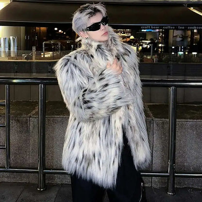 LUZHEN Popular High End Trendy Faux Fur Overcoat Leopard Personalized Elegant Casual Windproof Winter Men's Tops New Coat LZ7984