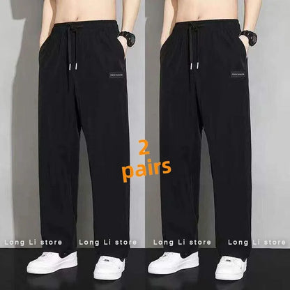Summer Men's Casual Loose Straight Leg Sport Pants Thin Ice Silk Resistant Stain Versatile Wide Leg Pants Draping Effect