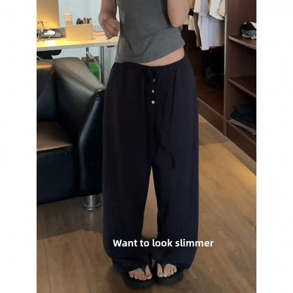 Ice Silk Quick Dry Wide Leg Pants Women Summer Thin Loose Casual Drape Straight Tube Leisure Walking Pants High Waist Elastic