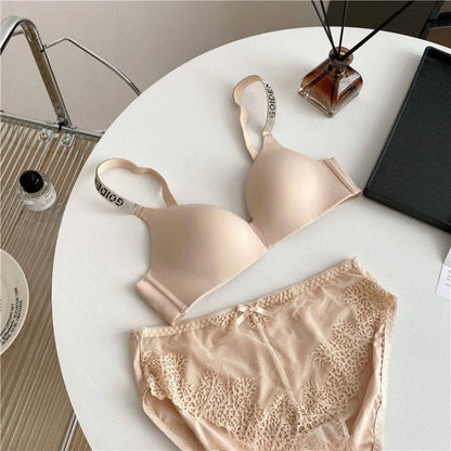 Hot Sale Sexy Letter Rhinestone Strap Bra Set Seamless Thin Summer Light Push Up Anti Sagging Comfortable Women Lingerie Set
