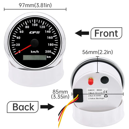 A 85MM GPS Speedometer For Motorcycle Marine Boat 30~200 Kmh Boat Car Truck Speed Gauge Meter With GPS Antenna 7 Color Backlight