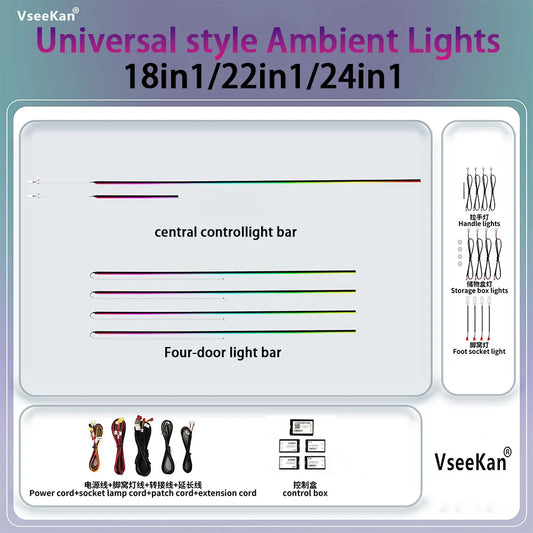 Car Ambient Lighting Kit Interior Light Kit 18 in 1 Dual Zone Symphony LED Neon Acrylic Lights Kit  Mobile app and Key control