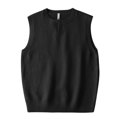 DUKEEN Classic Men's Sleeveless Sweater Vest Autumn Winter Solid Color Preppy Pullover Vest Business Casual Split Neck Knitwear