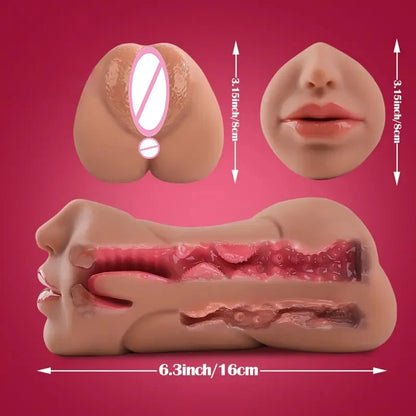 3D Flesh The Light Male Masturbation Artificial Vagina Ass Mouth Silicone 3 In 1 Adult Sex Toy Sex Doll For Man Pocket Pussy Ass