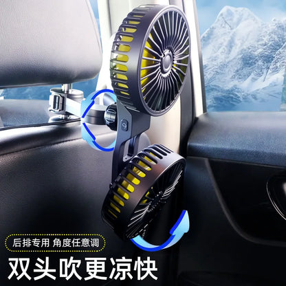 New Clip-On Dual-Head Rear Car Fan, Multifunctional Backseat Vehicle Fan
