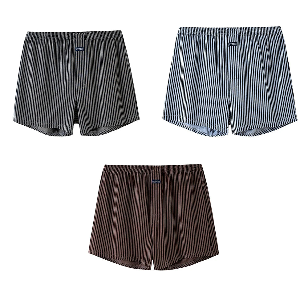 3PCS/Pack Loose Lengthed 140Kg Men Panties Big Size 100% Cotton Cozy Breathable Alo Boxer Trendy Striped Underwear Hidden Button