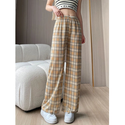 Lamb Velvet Fleece Lined Thick Plaid Casual Pants Women's Autumn Winter Loose Straight Leg Wide Leg Cotton Sleepwear Trousers