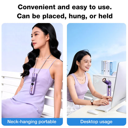 Handheld/Neck Hanging/Table Standing Lipstick Fan with 100 Levels of Wind Power, Twisted Flashlight, Lighting Small Fan