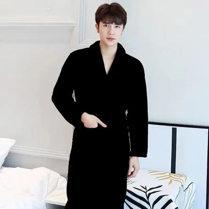 Men Adjustable Belt Bathrobe Bathrobe Cozy Winter Bathrobe with Lace Up Design Warm Water Absorbent for Ultimate