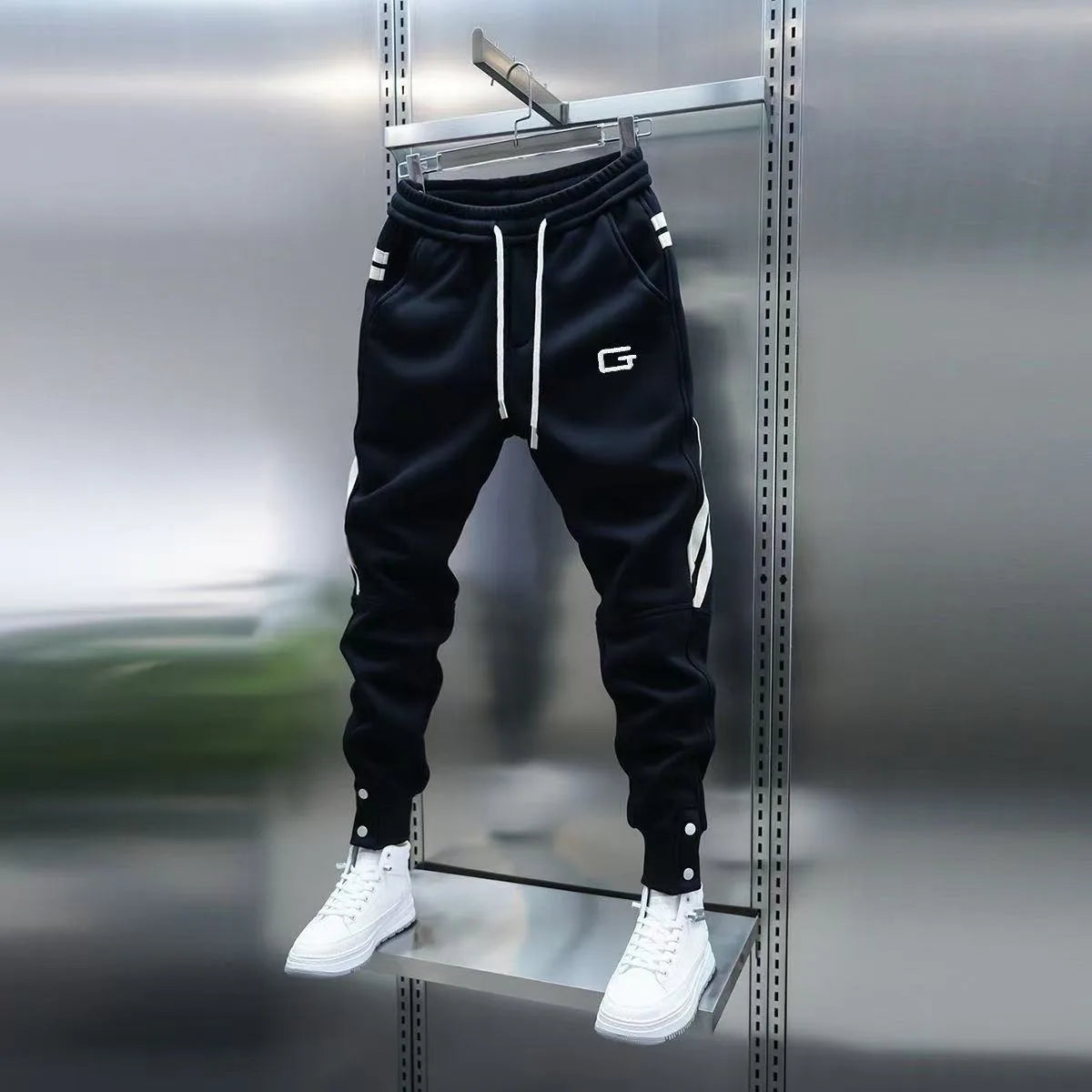 Trendy Men's New Embroidered Splicing Legged Casual Pants, Versatile, Stainproof, Solid Color Sports Pants, Elastic, Harun Stret