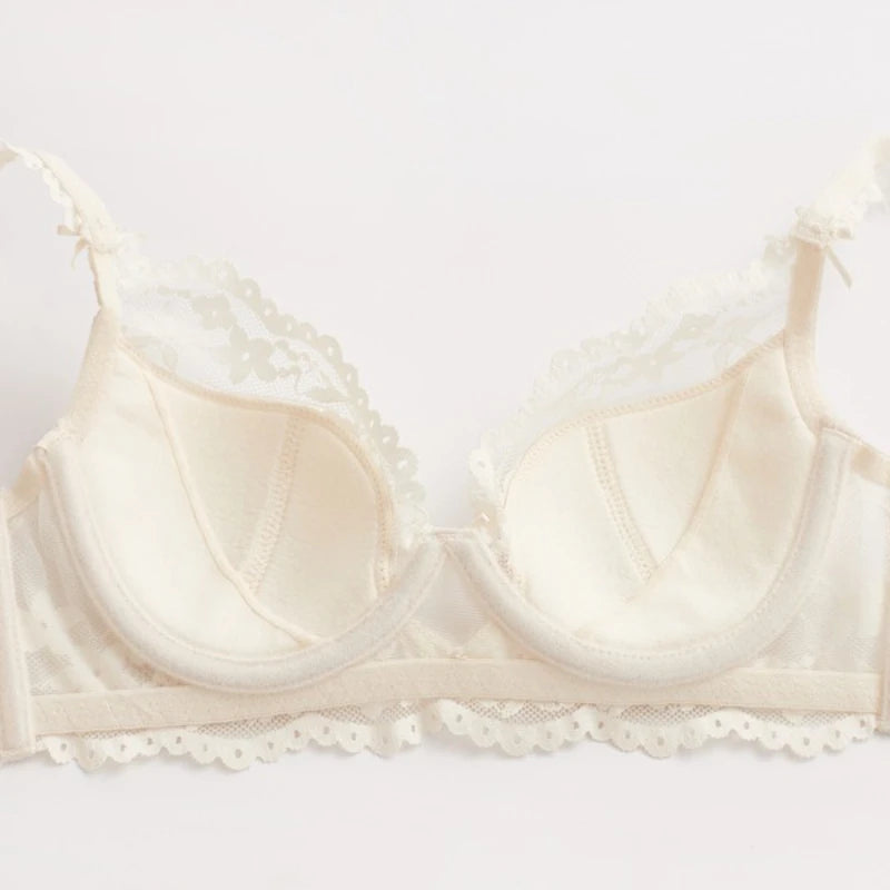 New Women Lace Flowers Embroidery Lingerie Set Sexy Hollow Thin Cup Push Up Bra Summer Comfort Underwear Adjustable Strap Bras