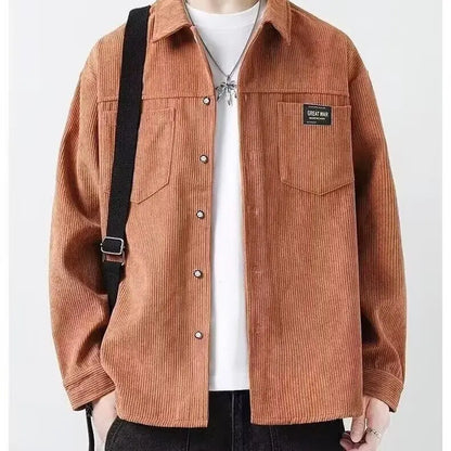 Corduroy long sleeved shirt jacket men's autumn and winter men's shirt with thick velvet for casual wear