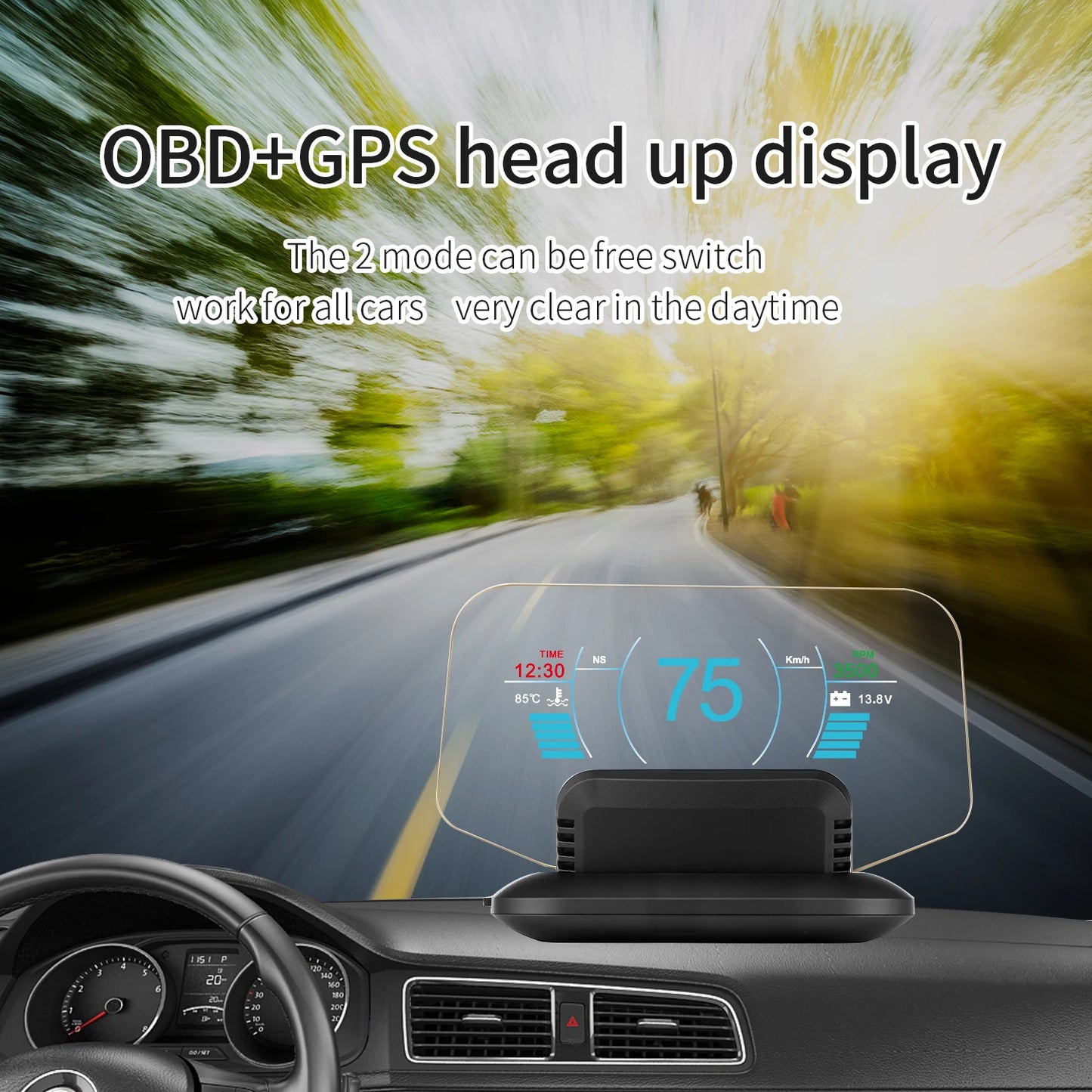 Car Navigation Projection HUD OBD2+GPS Head-Up Display Car Projector Speedometer /Water Temperature /Voltage/RPM Alarm