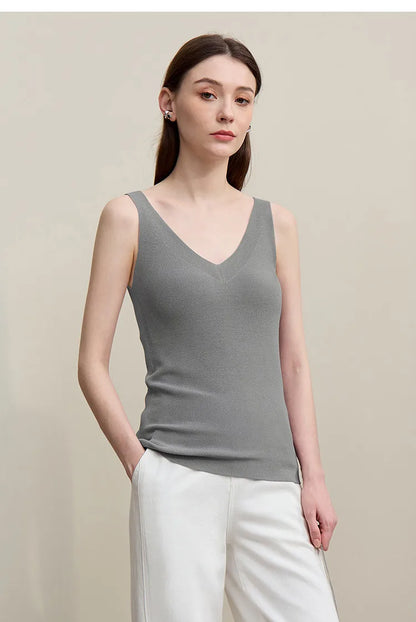 Amii Women's Tank Top 2026 Summer New Solid Color Slim Fit Sleeveless Vest Casual Layering V-Neck Camisole For Women 12642062