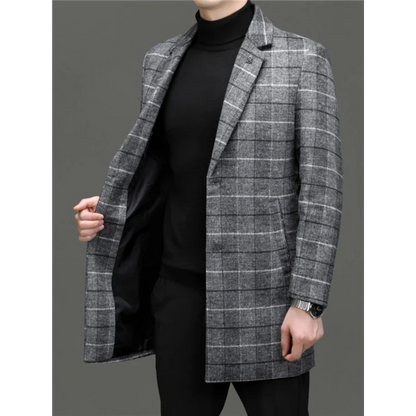 Men's Tweed Coat Spring Autumn Plaid Woolen Windbreaker Youth Mid-Length Casual Handsome High-End Jacket Male Model