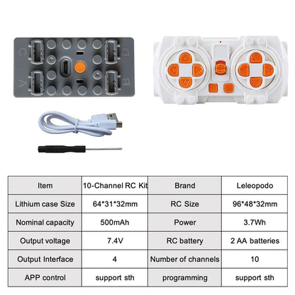 2.4G Power Functions Kit Compatible with Technic, Lithium Battery Box, L Motors Servo LED Cables Shock Absorbers for MOC Mod