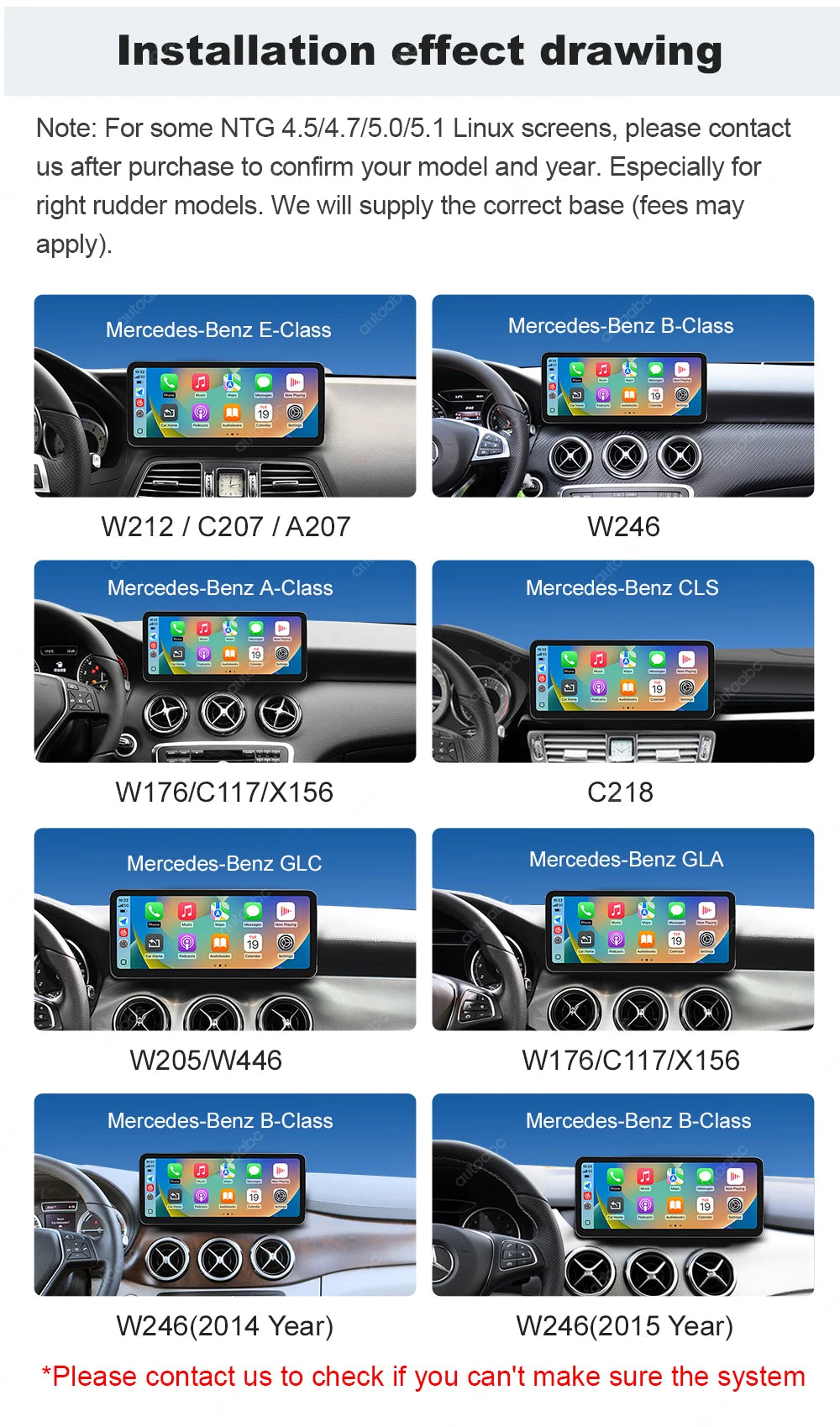 12.3“Wireless CarPlay For Mercedes Benz GLA CLA GLC GLK W205 W176 C117  Ultra thin Touch Multimedia screen with Android Auto BT