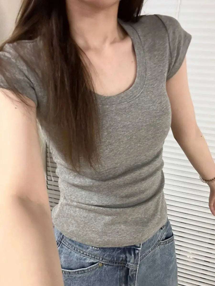 Slim Fit Short Sleeve U Neck Basic Style Women's T Shirt Summer Fashionable Cotton Blend Casual Top for Young Girls