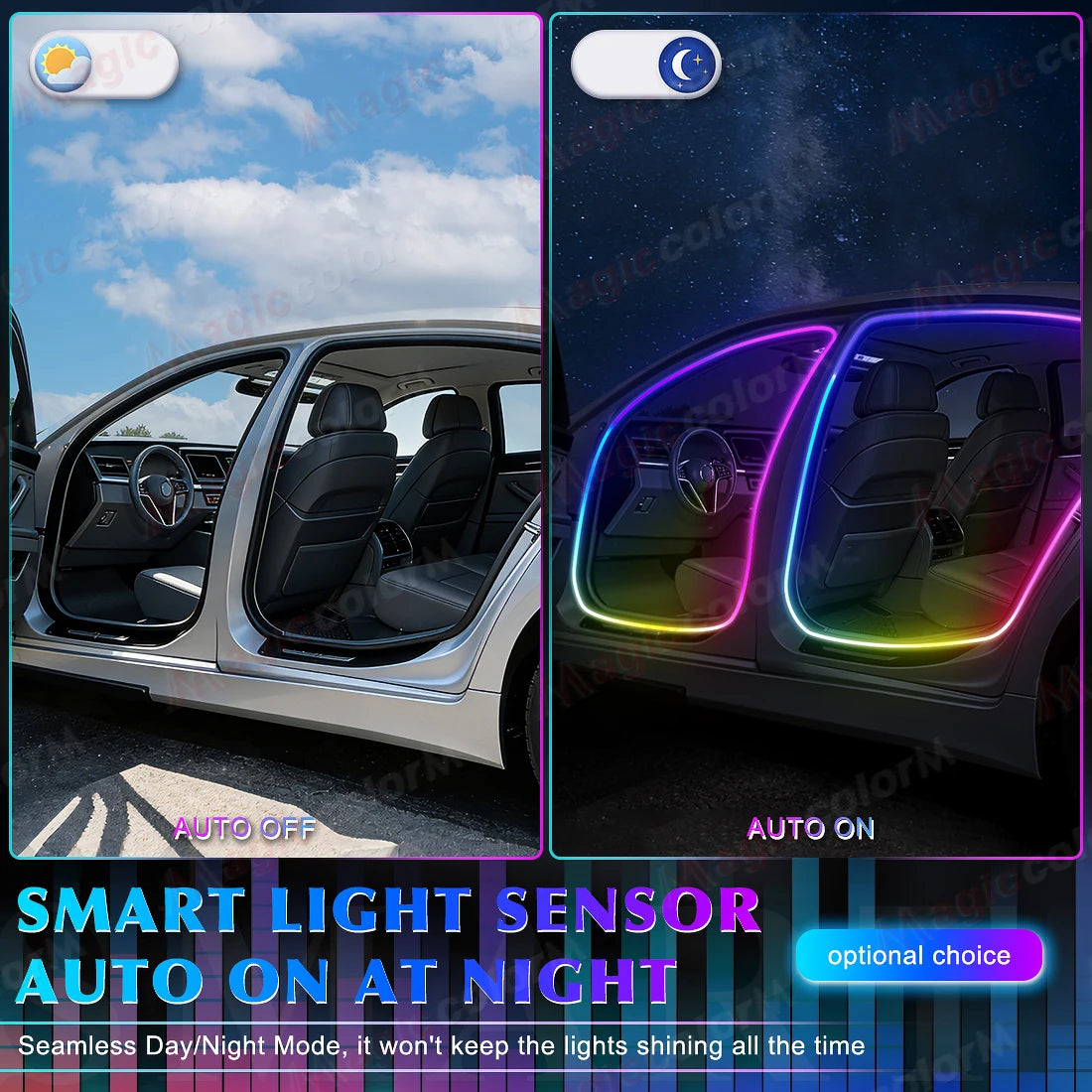 3Meters 4M Symphony Car Door Frame Ambient Lights Universal RGB LED Acrtlic Strips APP Bluetooth Remote Control USB Plug & Play