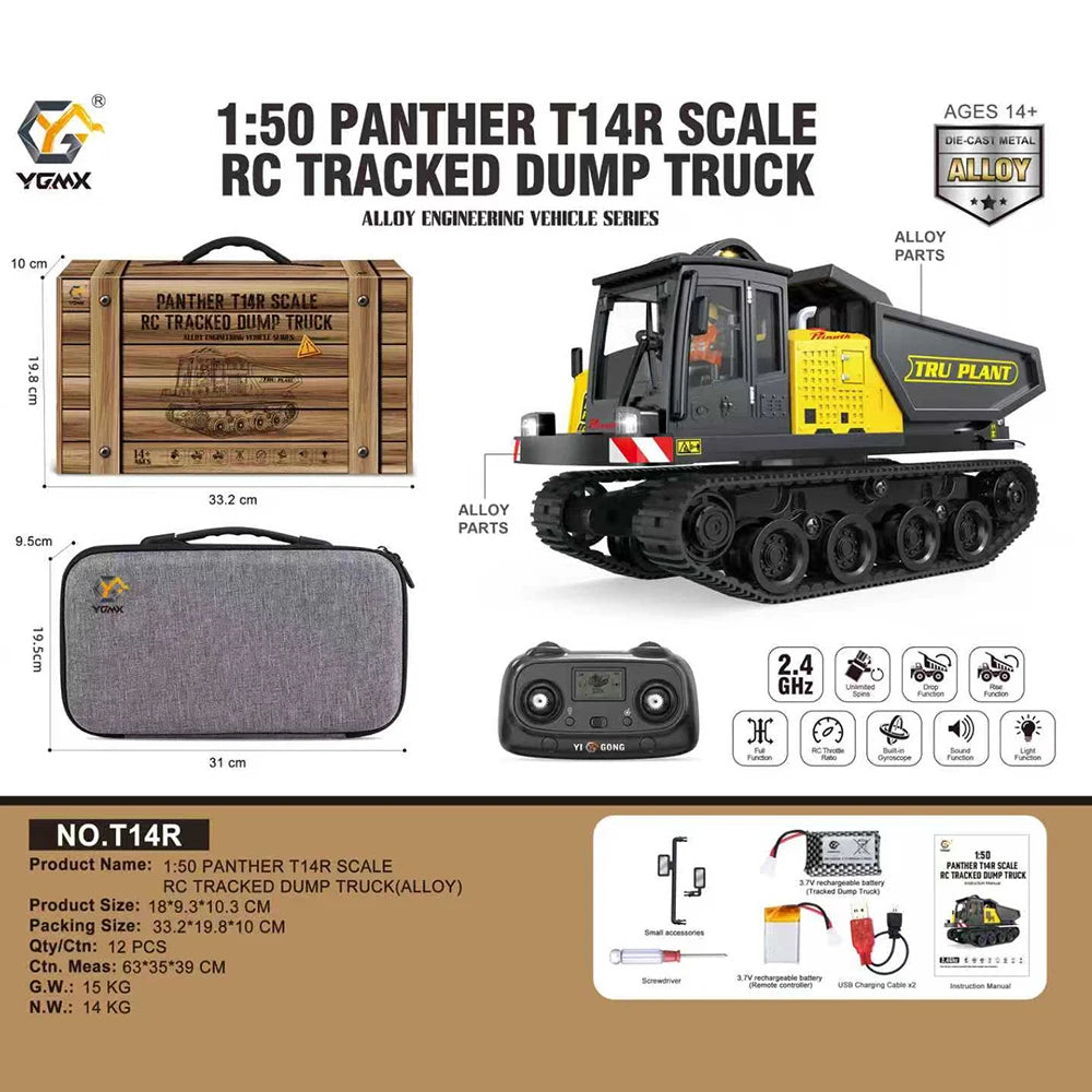 JIKEFUN 1/50 YG970 636 T14R RC Excavator Loader Dump Truck Remote Control Alloy Simulation Engineering Vehicle Model Toy