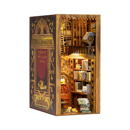 CUTEBEE DIY Book Nook Doll House with LED Light Dust Cover Bookshelf Insert Decoration Model For Birthday Gift Eternal Bookstore