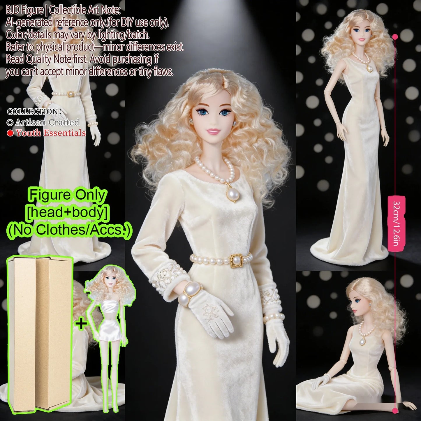 12.6 Inch 1/6 Fashion BJD MJD Supermodel Doll Ball Jointed Posable Collectible Realistic Hair NoClothes