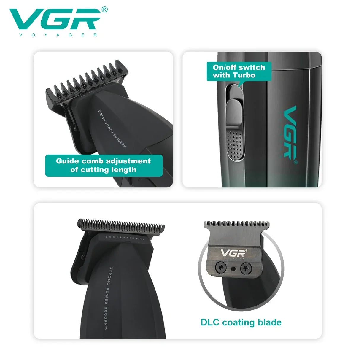 VGR Hair Trimmer Professional Beard Hair Clipper 9000 RPM Haircut Barber Metal Trimer for Men V-906 Hair Cutting Machine