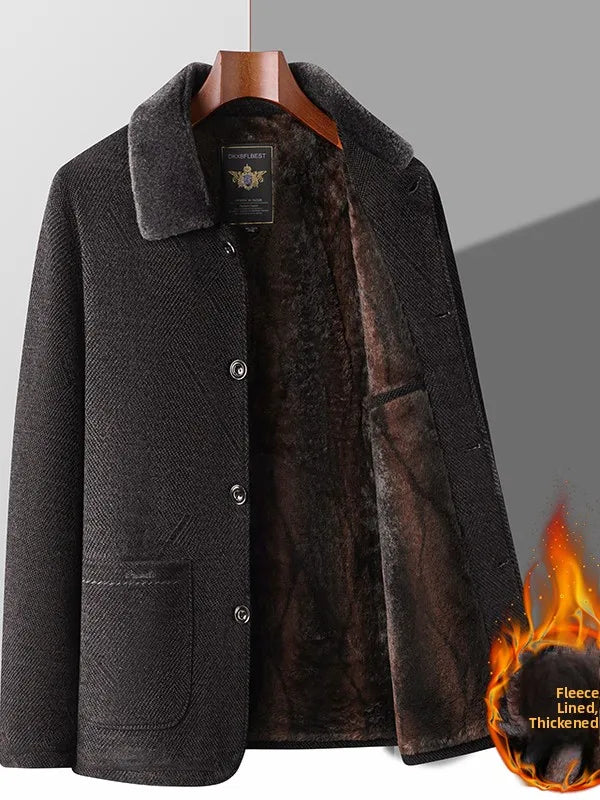 Thickened Fleece Cotton Jacket for Middle-Aged And Elderly Men Winter Outerwear Warm Fashionable Business Casual Style Long S...