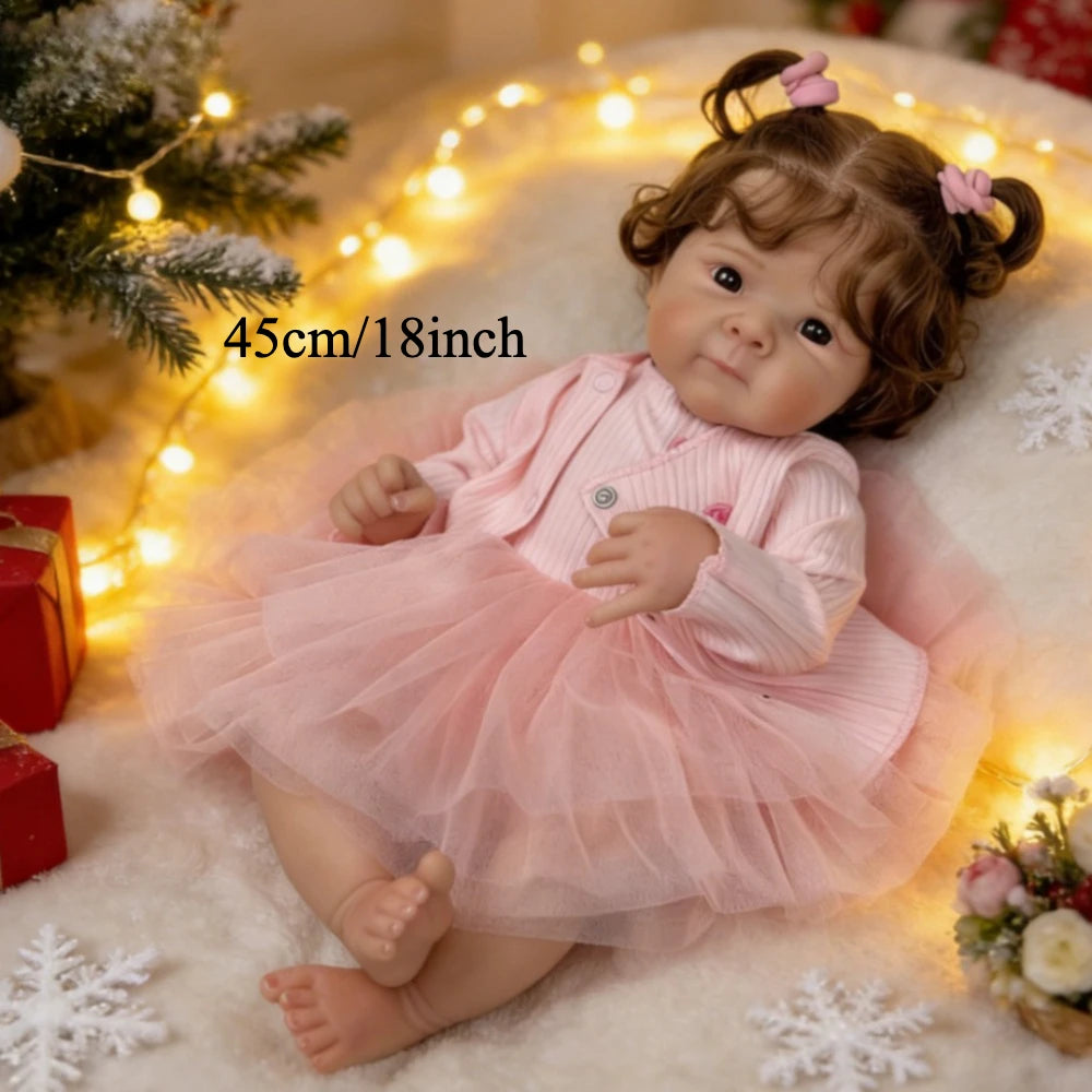 BZDOLL 45 CM Lovely Reborn Baby Doll Lifelike Vinyl Limbs Cloth Body Sweet Doll Kid Fashion Birthday Gift Play House Bedtime Toy