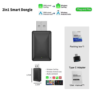 Skilldrive 2026 Mini 2 in 1 CarPlay Adapter Wireless Android Auto Adapter AI Smart Box Intelligent System for Wired CarPlay Car