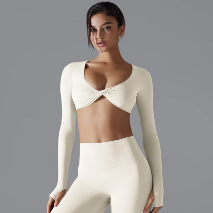 Sexy Cross Long Sleeve Sports Bra Push Up Yoga Crop Top Women Fitness Gym Workout Tops Women Brassiere Sport Female Clothing