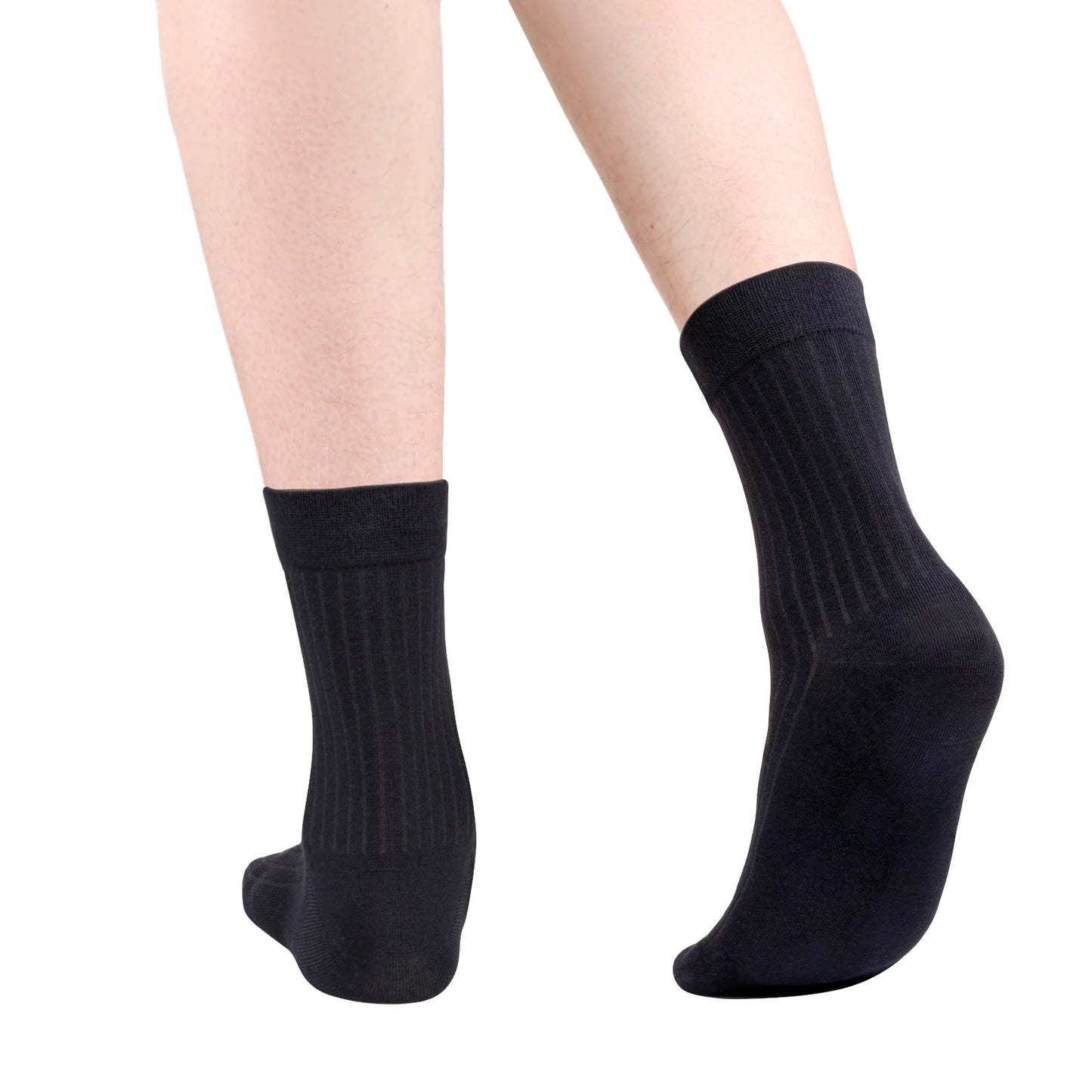 YUEDGE 5 Pairs Mens Business Socks Solid Color Casual Crew Socks Black White